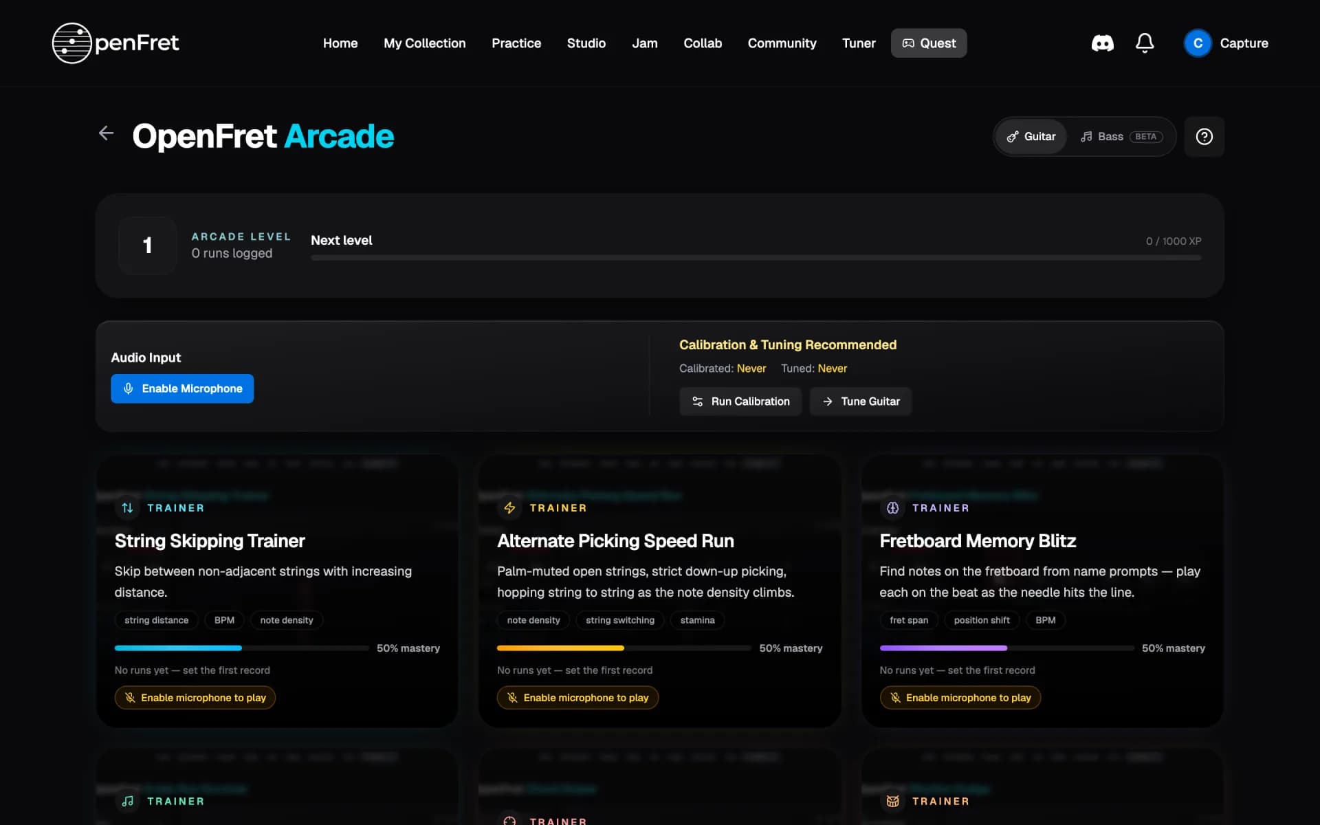 The Arcade, listing nine procedural trainers