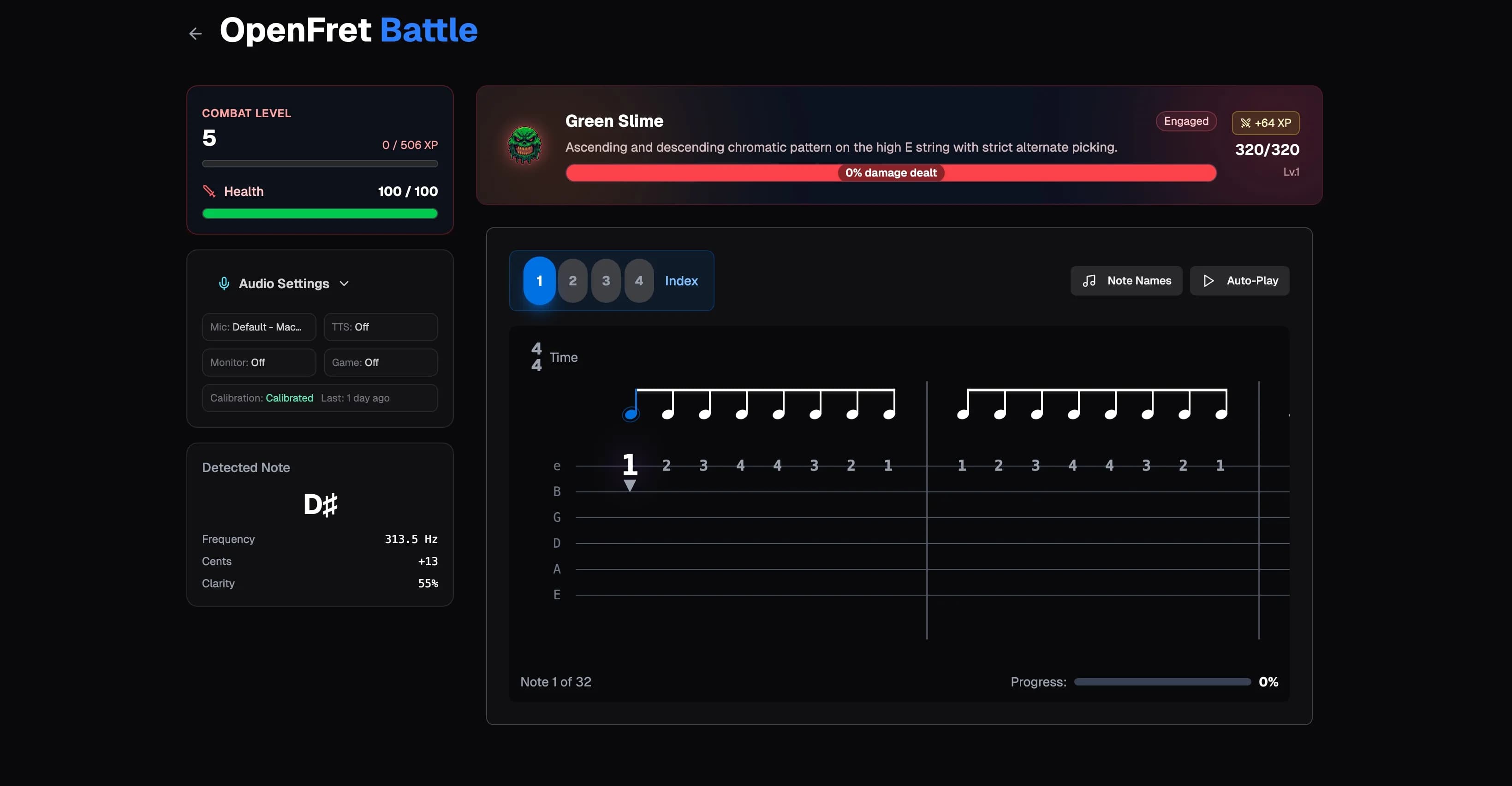Battle Screen - Fight monsters by playing guitar notes