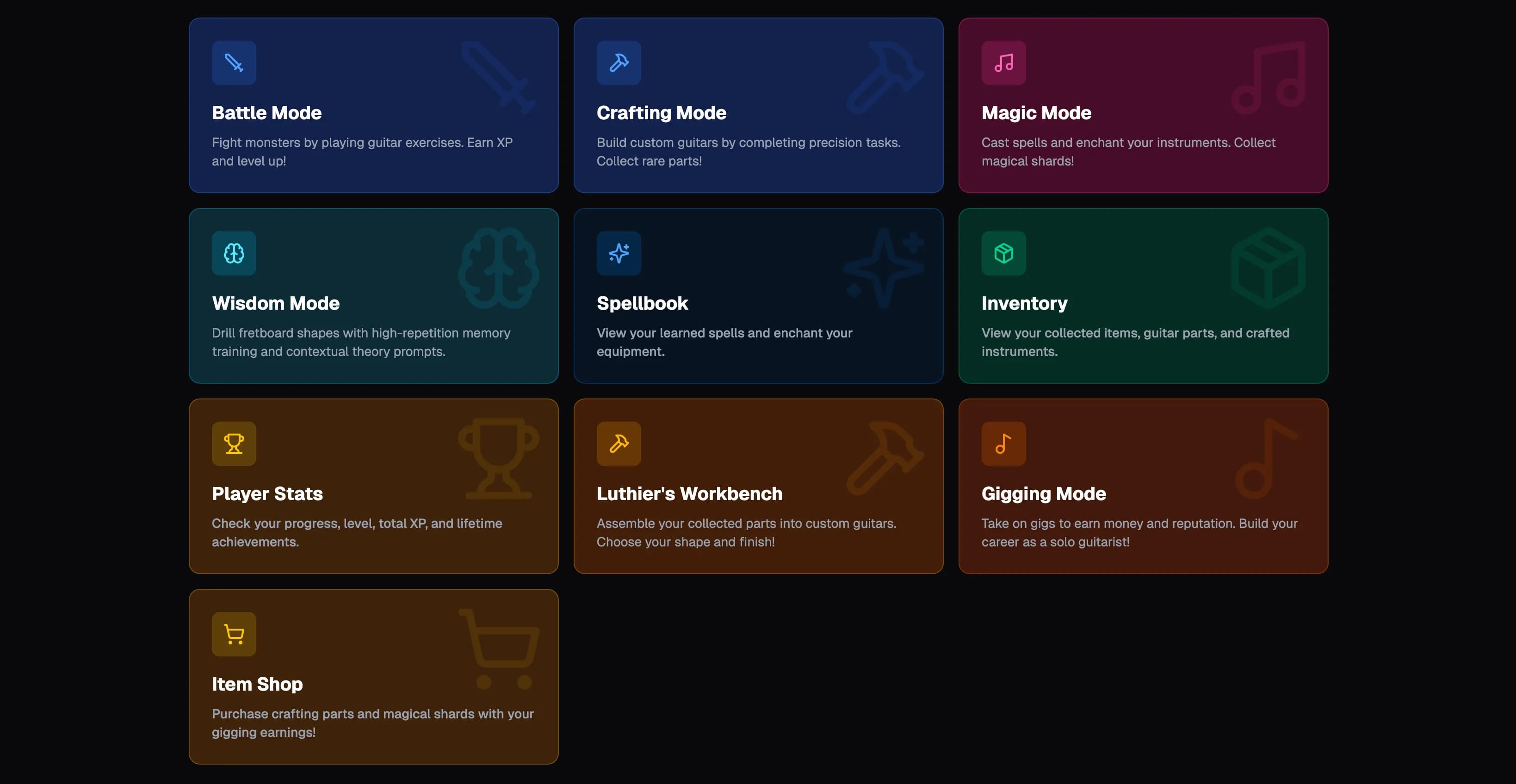 Game Home Screen - Your Guitar Quest adventure hub