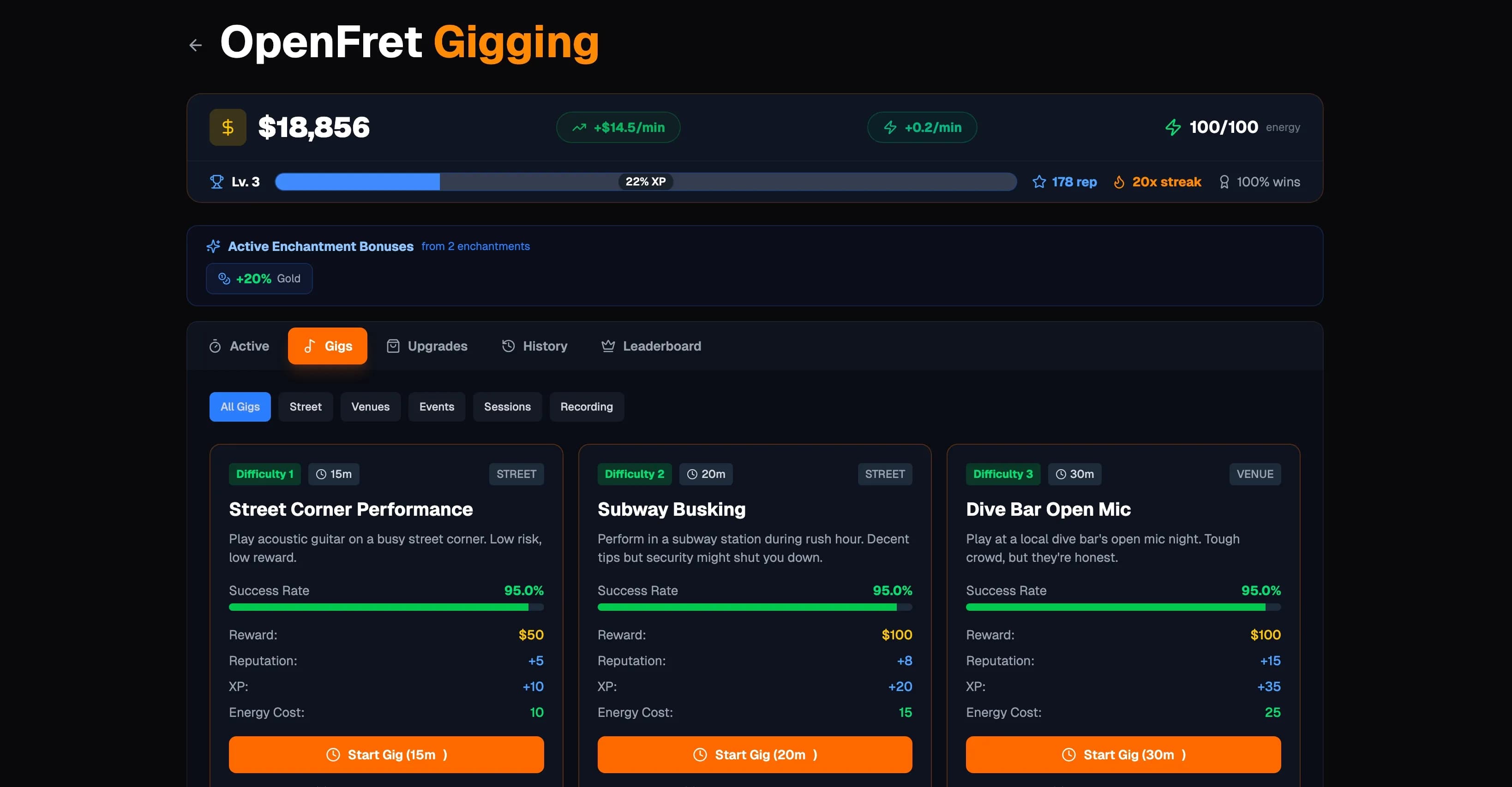 Gigging Mode - Play live shows for gold