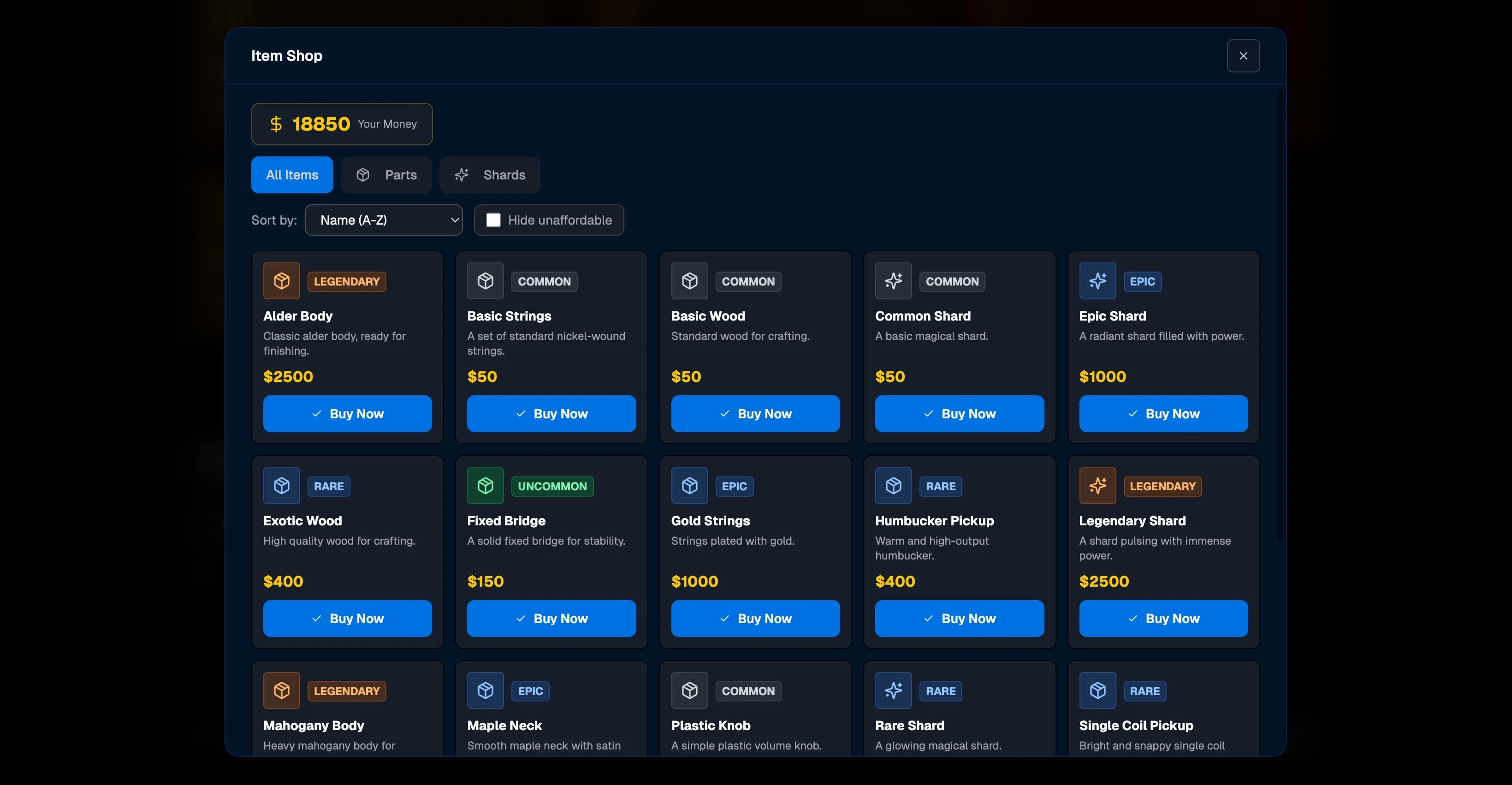 Item Shop - Purchase gear and supplies