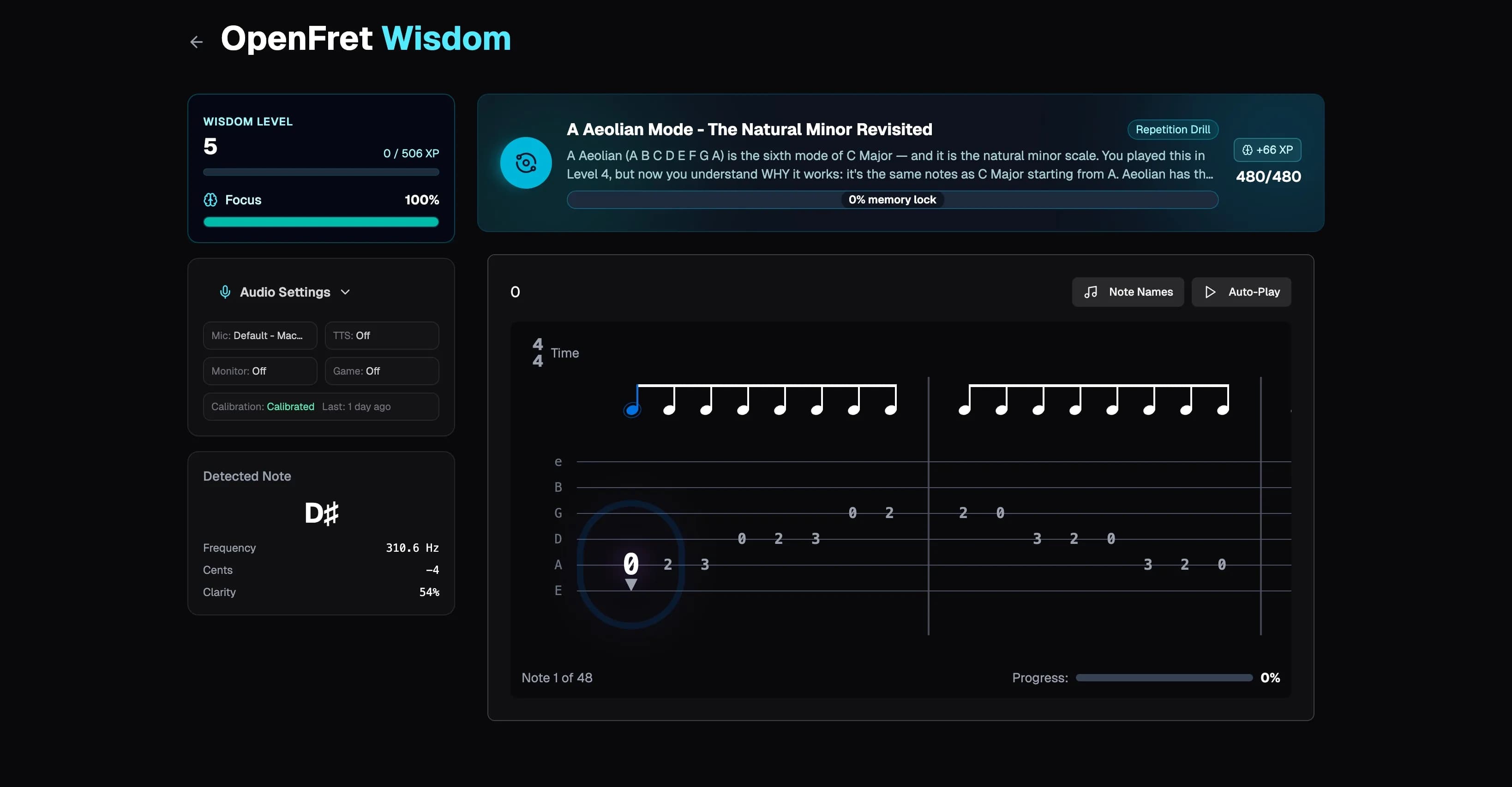 Wisdom Screen - Learn music theory and fretboard knowledge