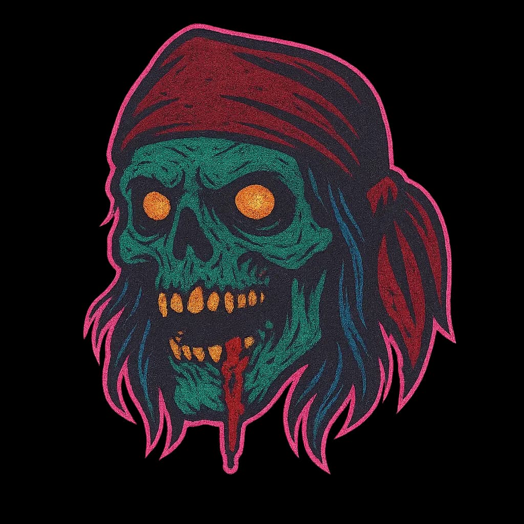 A pirate monster from Guitar Quest, headbanging