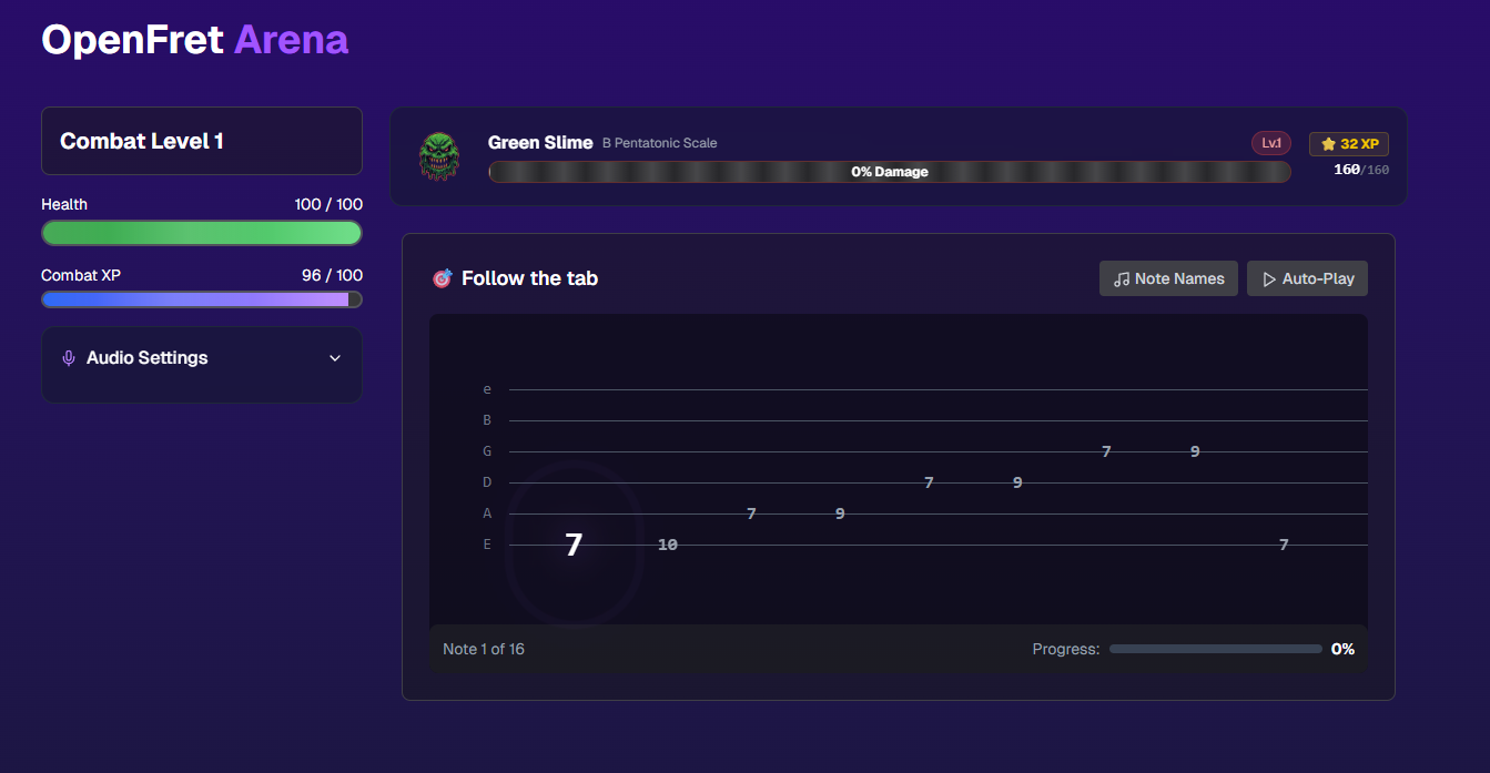 OpenFret RPG Battle Screen - Fight monsters with your guitar